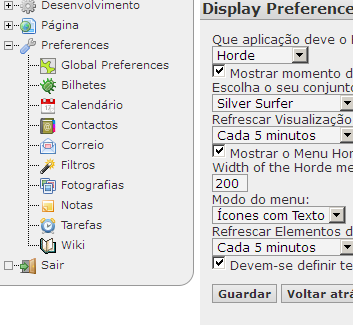 A área do menu está reconfigurada (aumentada)